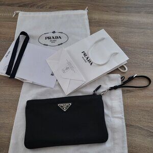 Prada Tessuto Nylon Pouch Prada Logo Wristlet Clutch Bag